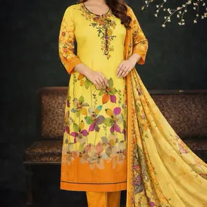 Orange and Yellow Salwar Kameez High Quality Cotton Bangladeshi Pakistani Indian Suit with Floral Embroidery
