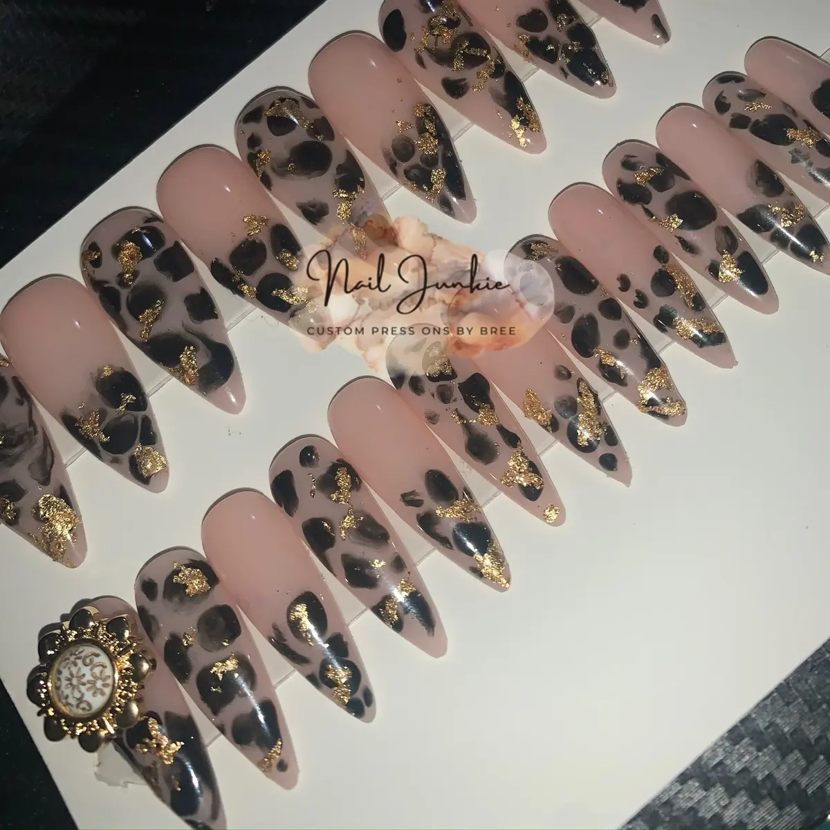 Long Stilleto Antique Gold Press Ons