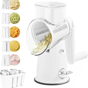 Rotary Cheese Grater with Handle Speed Hand Crank Cheese Shredder, 5 Interchangeable Blades, Strong Suction Base for Fruit, Vegetables & Nuts