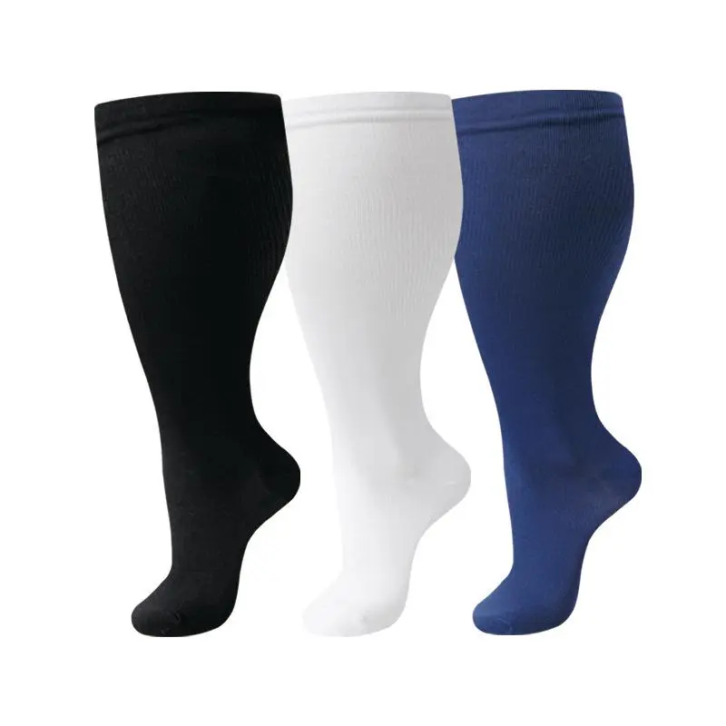 3 Pairs Unisex Oversized Stretchy Thigh High Compression Socks 20-30 mmHg | Wide Calf Knee High Socks for Work & Travel