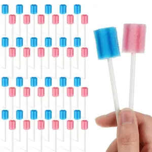 100pcs Disposable Oral Care Sponge Swab Tooth Cleaning Mouth Swabs With Stick Sponge Head Cleaner Swab Daily Moisturize Blue Pink