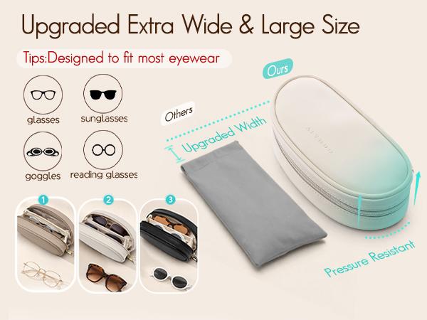VLANDO Women's Classic Double Sunglasses Organiser Case, Small PU Leather Lightweight Travel Zipper Pouch with Protective Soft Velvet Compartments, 2-Pair Glasses Storage for Everyday Carry, Car Use, Two-Pairs