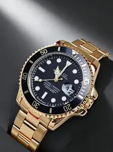 Top Luxury Gold Ghost Submariner Series Business Casual Men's Watch, Round Dial, Luminous Waterproof Strap, Butterfly Buckle, Fashion Accessory