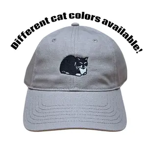 Loafed Cat Unstructured Dat Hat Adjustable Belt Loop Loafed Cat Dad Style 100% Cotton Dad Cap with Customizable Cat Color Embroidery