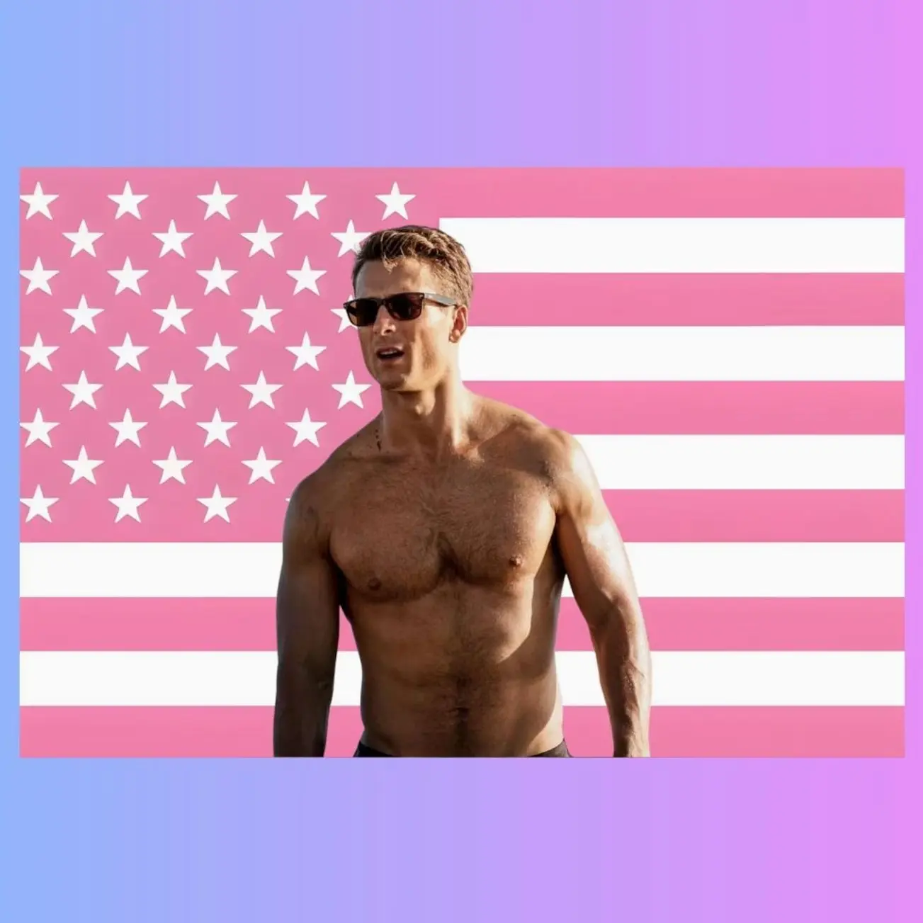 Glen Powell Pink Flag Tapestry | Hollywood Actor Fan Decor | Movie Wall Art | Aesthetic Dorm Room Decor