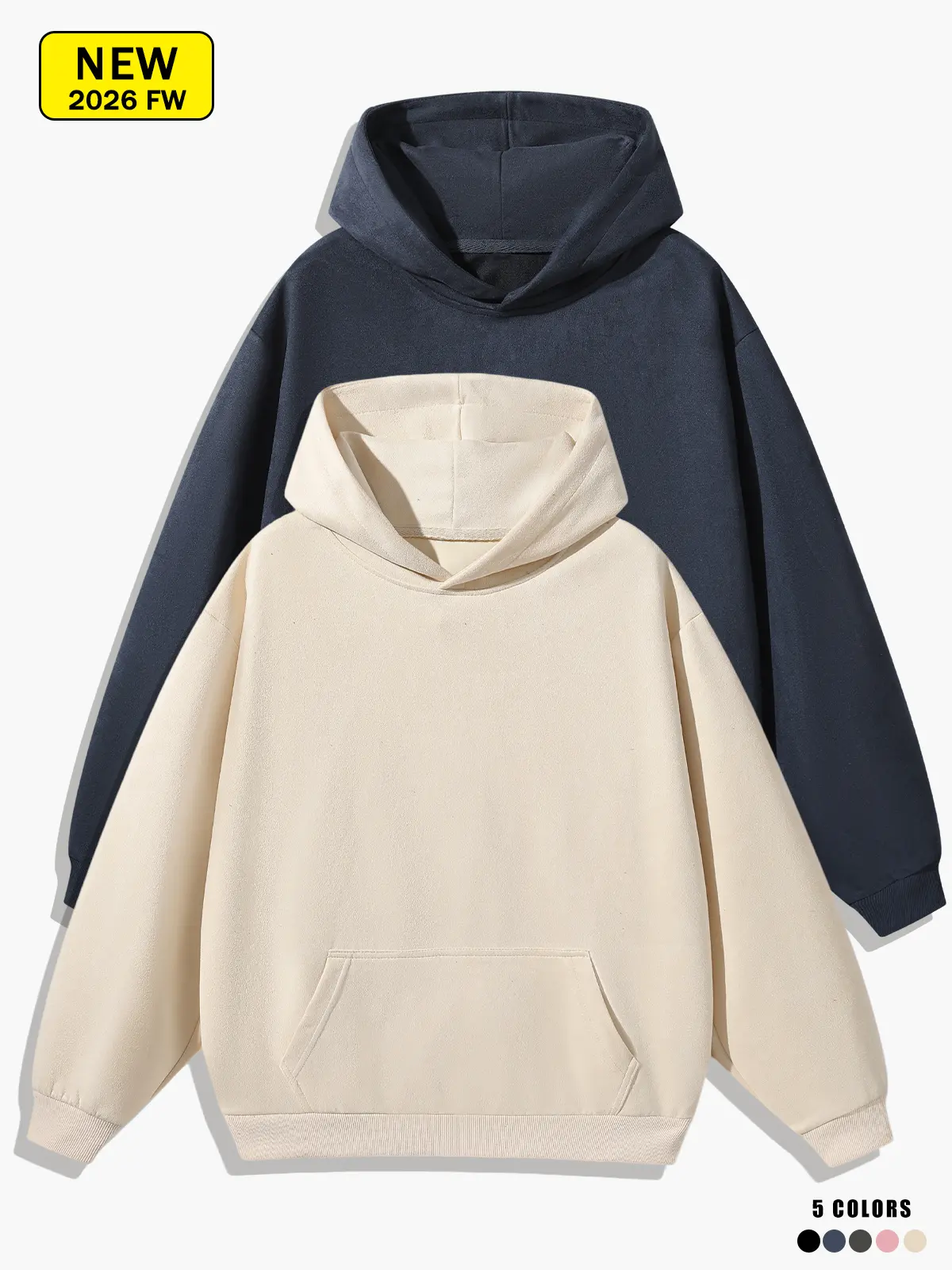 Minimalist solid-color loose pullover hoodie for men and women, featuring kangaroo pockets and long sleeves; a basic streetwear hoodie suitable for all seasons.