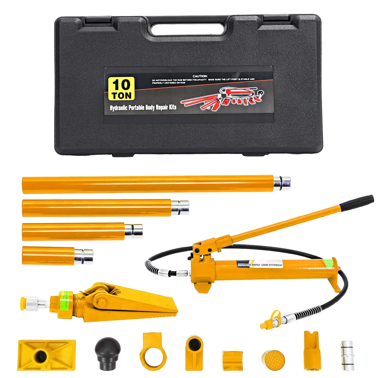 10 Ton Porta Power Kit (20,000 LBS) - Hydraulic Auto Body Frame Repair Set with 4.6 Ft Hose & Storage Case - Portable Hydraulic Jack for Cars, Trucks, Farm Equipment