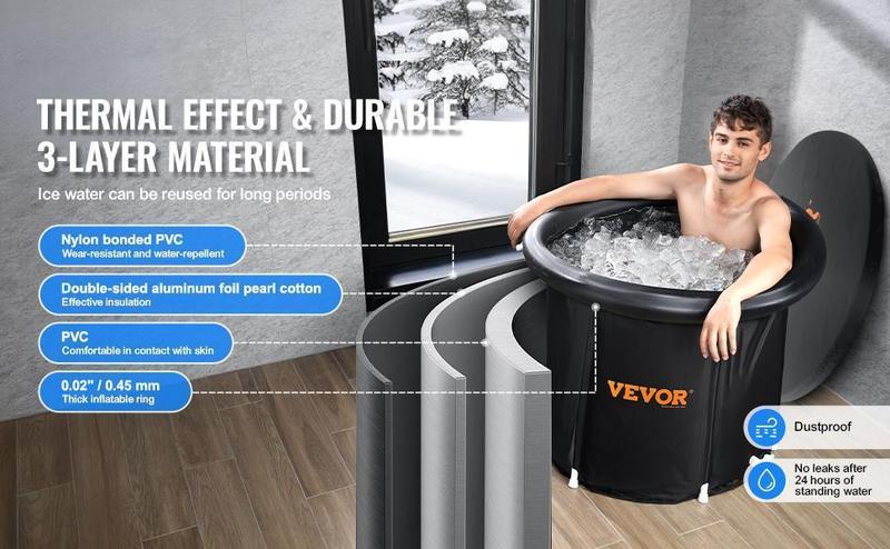 VEVOR Ice Bath Tub, Cold Water Therapy Plunge Tub for Athletes, Portable Outdoor Ice Barrel Plunge Pool for Recovery, Max. 98 Gal Inflatable Folding Bathtub with Cover, Home Ice Pod for Adult