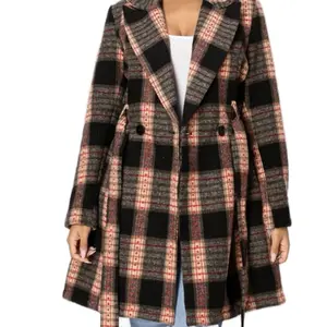 Women's Plaid Winter Coat with Fur Lining and Longline Style - Faux, Womenswear