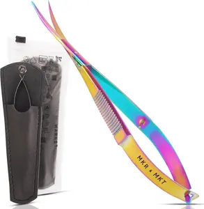 Spring Action Curved  4.5 Inch EZ Snip Squeeze  with Pouch Sleeve for Applique, Embroidery, Fabric, Thread, Knitting, Sewing, Arts & Craft (Rainbow)