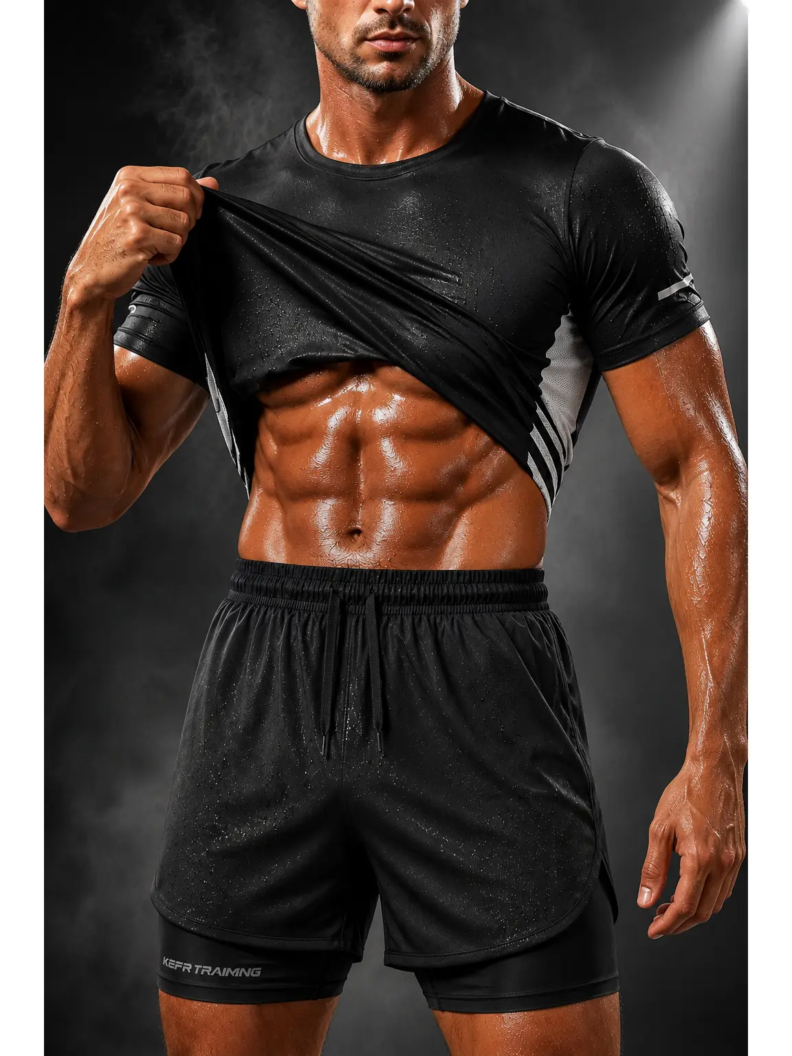 Men's 2 Piece Athletic Set, Quick Dry Workout T Shirt and 2 in 1 Liner Shorts with Phone Pocket, Lightweight Gym Outfit for Running Training Basketball Outdoor Sports