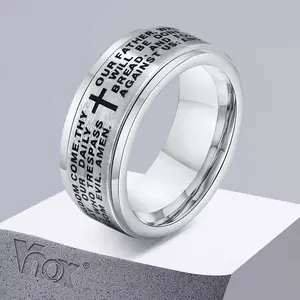8mm Spinner Cross Ring for Men, Bible Prayer Finger Band, Stress Release Stainless Steel Rotatable Ring, Faith Jewelry