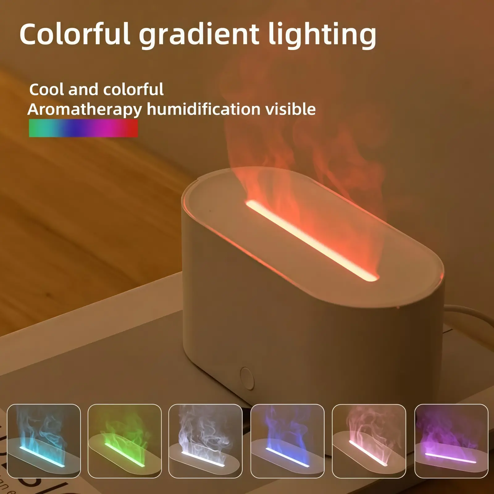2026 New Modern Compact Luminous Cool Mist Aromatherapy Humidifier - USB Power Quiet, 7-Color Nightlight, Fire Effect Essential Oil Diffuser, Timer, for Bedroom, Office Desk