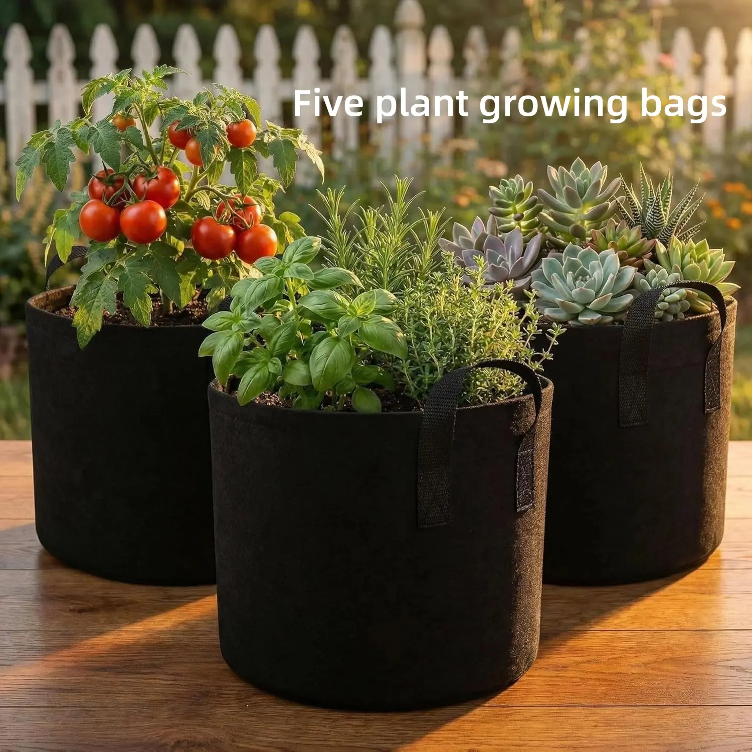 5-Pack 5 Gal Thickened Nonwoven Fabric Grow Bags with Reinforced Handles, Breathable Drainage Planters for Potatoes, Vegetables, Flowers, Indoor Outdoor Use, Black