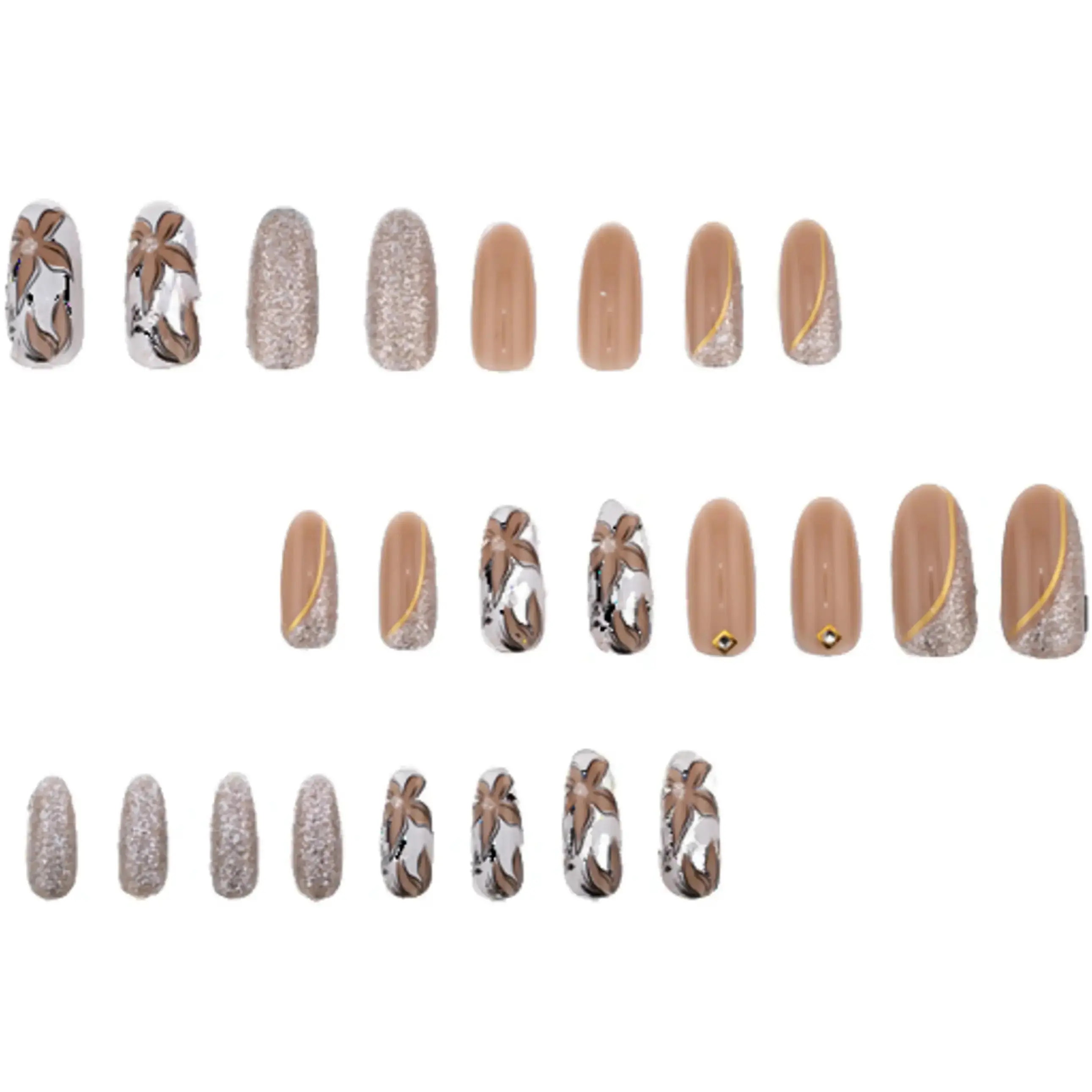 Fancy Beige Malibu Nail Premium Collection Press On Nails. Stick On Nails for Women and Girls (24 PCS)(MN-04)