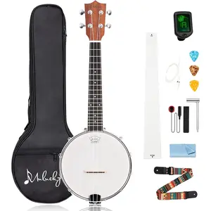 4-String Banjo Ukulele | 23" Sapele  with Remo  & Nylon Strings | Dark Brown Travel Kit (Bag, Tuner, Picks) - BU806