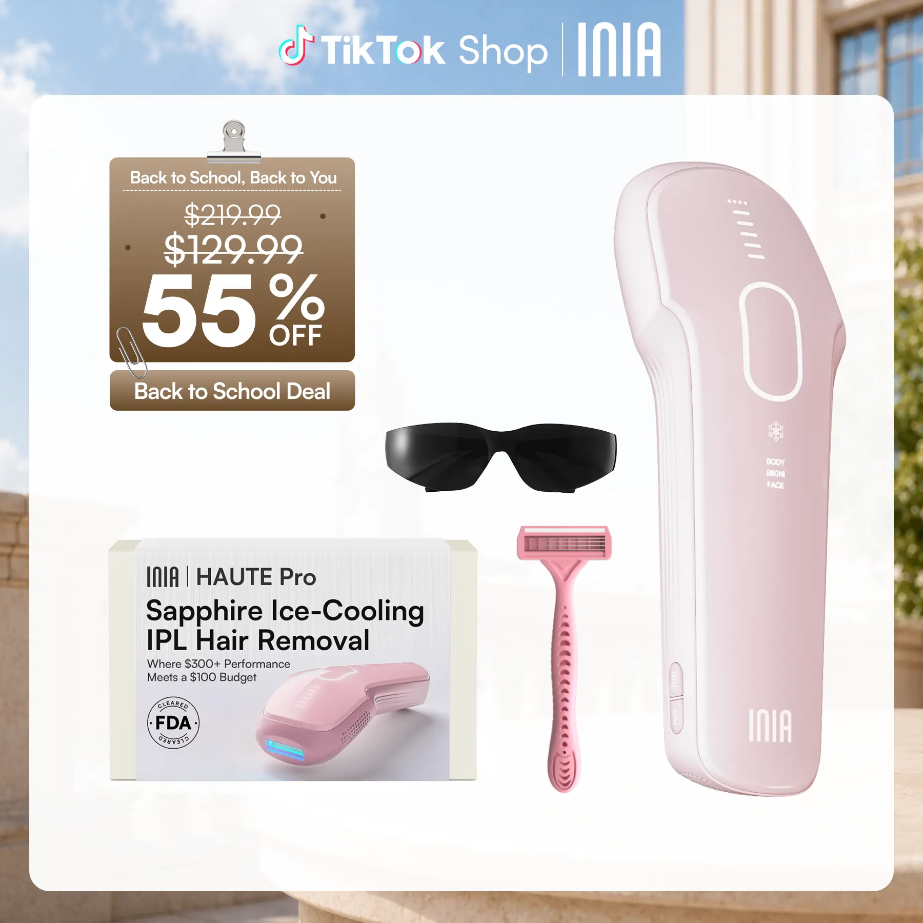 INIA HAUTE Pro Sapphire Ice-Cooling IPL Hair Remover - FDA Cleared, Max Energy, Painless Body Hair Removal Device for Women, Bikini Line Care & Full Body Use, 2-Year Warranty, Summer Beauty Gift Idea,back to school,back to school haul