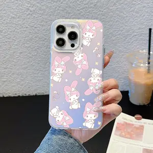 cute My M-Melody Phone Case For iPhone 11 12 13 14 15 16 17Pro Max Air Plus Mini Light Luxury High-end Cases Transparent Laser Gradient Fashion Protective Case