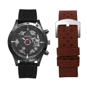 OIDEA Men's Military Skeleton Watch Gift Set, Tactical Analog Quartz Wrist Watch with Interchangeable Silicone Bands in Gift Box
