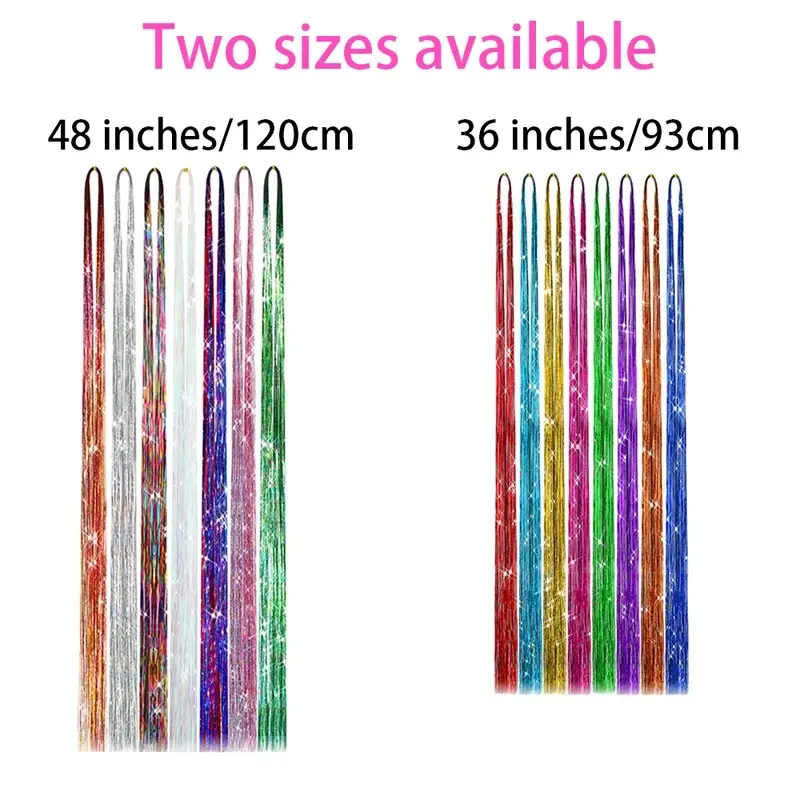 2026 NEW 93/120cm Sparkle Synthetic Hair Extensions Tinsel Rainbow Colored Strands  Headwear Hairbinge Hair Laser False  Decor