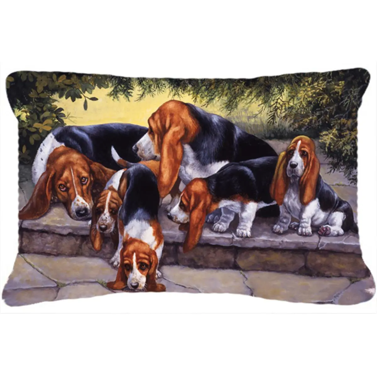 Basset Hound Puppies, Momma & Daddy Decorative Pillow - Durable Fabric, Machine Washable, All Seasons Cushion for Outdoor Sofas Furniture