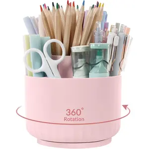 Makeup Organizer, Rotating Pencil Pen Holder for Desk, Dual-Purpose Desk Organizer for Cosmetics & Pens, Makeup Brush Holder with 5 Slots, Pencil Cup for Office, Home