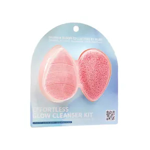[Ruby Vibe Co] Effortless Glow Cleanser Kit, Gentle Face Cleanser & Exfoliating Sponge Set, 2-Piece Set, Silicone Brush and Exfoliating Sponge)