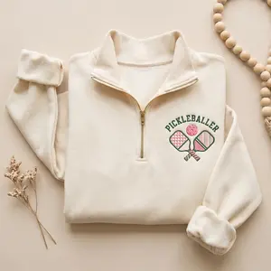 Embroidered Pickleballer Quarter Zip Sweatshirt – Cotton Blend Athletic Top