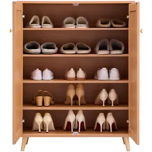 【Father's Day】VEVOR Rattan Shoe Cabinet, 5 Tiers Shoe Storage Organizer with 2 Doors and Adjustable Shelves, 40.35" Tall Rattan Shoe Storage Entryway Cabinet Ideal for Entryway, Closet, Hallway, Light Wood Color