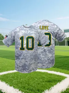 Men's LOVE #10 Camo American Football Jersey,Green Bay Rugby Jersey,Embroidered Sports Top Breathable Athletic Tee for Training & Competition, Athletic Tops