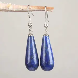 1Pair Option 29X10MM Water Drop Amethyst Clear Quartz Lapis Lazuli Turquoise Rose Quartz Opal Tiger Eye Drop Earrings