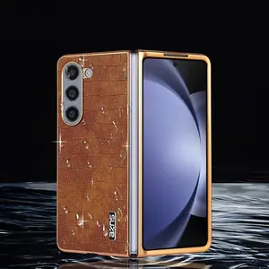 Alligator Pattern Phone Case, Plating Frame Design Phone Protective Cover, Phone Accessories Compatible with Samsung Galaxy Z Fold 6/Z Fold 5