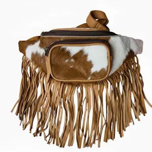 Cow Print Bumbag - Authentic Cowhide Leather Shoulder & Waist Bag with 3 Zipper Compartments Adjustable Design for Versatile Wear