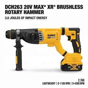 DEWALT DCH263 Brushless Rotary Hammer Kit – 20V Battery & Charger – For Concrete 6-20mm Optimal – 3.0J, 4300bpm