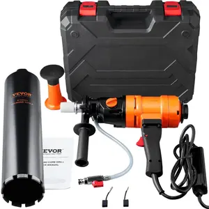 VEVOR Diamond Core Drilling Machine, 4in Handheld Wet Concrete Core Drill Rig, 1100-2400RPM Two Speed 1-1/4 Thread 2 Bubble Levels, 3-4in Drilling Diameter for Concrete Brick Block Stone, 1500W