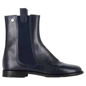 Pre-owned Chanel Chanel Chelsea Boots in Navy Blue Leather by Rebag