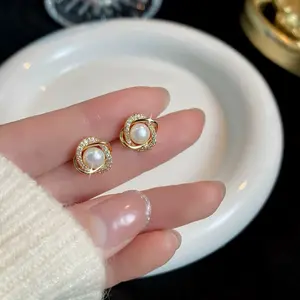SR Pearl Co Freshwater Pearl Small Bird Nest Earring Pearl Size 5-6MM Women Everyday Wear Eye-Catching Elegent Style Women Gift