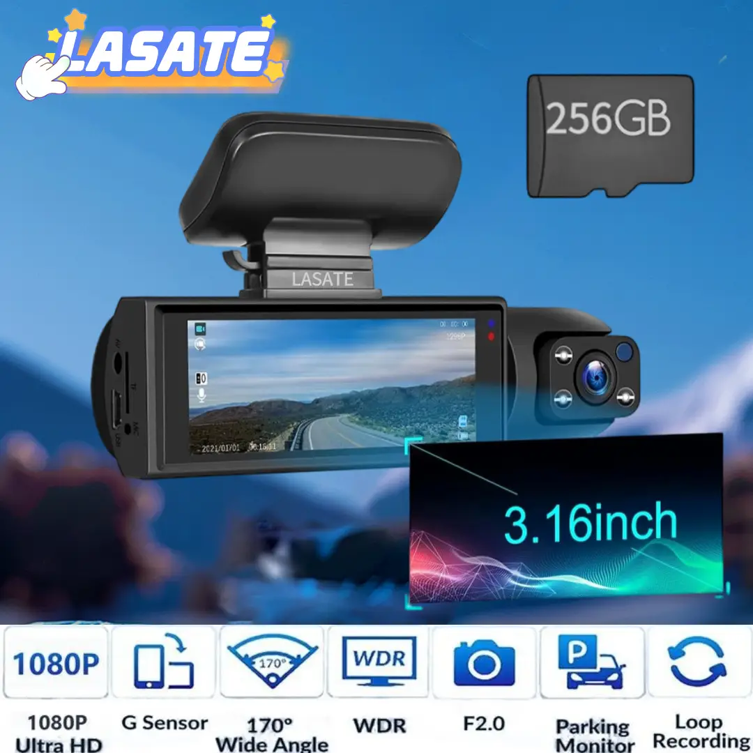 360 dash cam-1 Count Dash Camera for Car 128GB, Wide Angle Car Driving Recorder with IR Night-Vision G Sensor, 3.16 Inch IPS Screen 1080P HD Camera wi