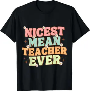 100% Cotton Humorous Teacher Vibes funny classroom Nicest Mean Teacher T-Shirt