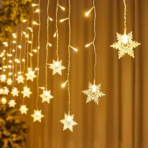 Christmas Snowflake Window Curtain String Lights, 13ft 96 LED Fairy Lights USB powered Snowflake Icicle Lights Indoor Outdoor Twinkle Lights Decorations for Bedroom Party Patio Room Garden Home Xmas  (Not Including Batteries)#tiktokshopstockup
