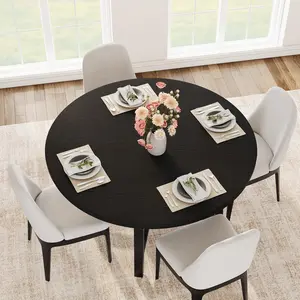 47" Round Dining Table for 4, Kitchen Dining Room Table with Sturdy Metal Frame, Wood Circle Kitchen Table for Space Saving -Black (No Chairs)