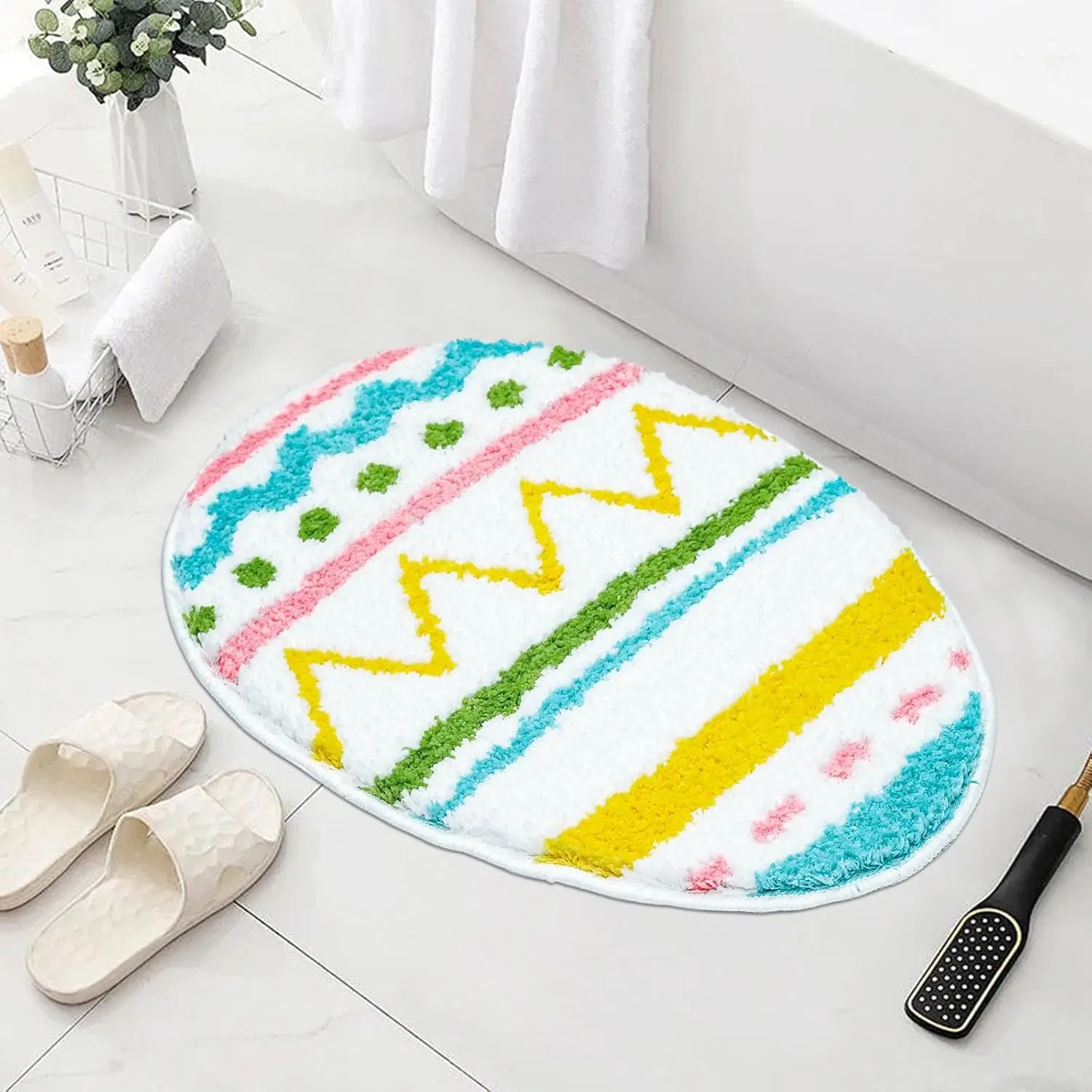 Easter Bathroom Rug Cute Easter Eggs Bath Mat for Easter Bathroom Decor Small Easter Mat Non Slip Rug for Bathroom, Bedroom, Dorm Absorbent Soft Spring Easter Decor Bath Mat 24''X 16''