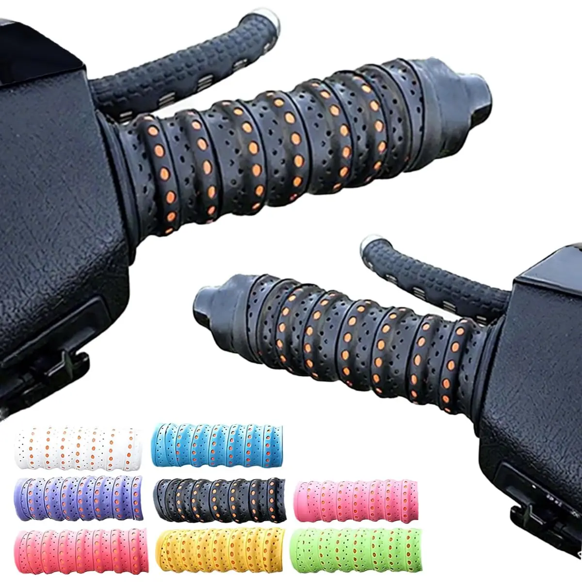4Pcs Non-Slip Silicone Grip Tape for Bike Handlebar, Motorcycle, Tennis Racket, Badminton Racket, Pickleball Paddle & Fishing Pole, 3.6Ft Soft Wrap-Around Grip with Air Vent Holes, Black