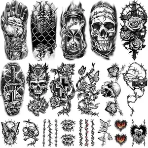 77 Sheets Temporary Tattoo for Men Women, 17 Sheets Waterproof Half Arm Skull Wings Dinosaur Rose Barbed Fake Tattoos for Adult Arm Neck, 60 Sheets Tiny Realistic Temporary Tattoos for Girls and Boys