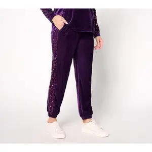 LOGO Lavish by Lori Goldstein Petite Velvet & Sequin Joggers