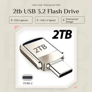 2TB USB 3.2 Ultra-Speed Metal USB Flash Drive, Type-C Memory Stick, Waterproof Portable SSD Storage for PC & Phone Data Transfer