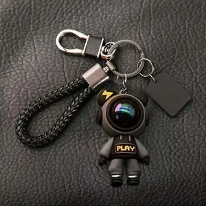 1 PU Leather Keychain with Cartoon Pet Pendant, Astronaut Theme Faux Leather Keyring, Keychain Parking Key for Car Bag Handbag Accessory, Women & Couples Use