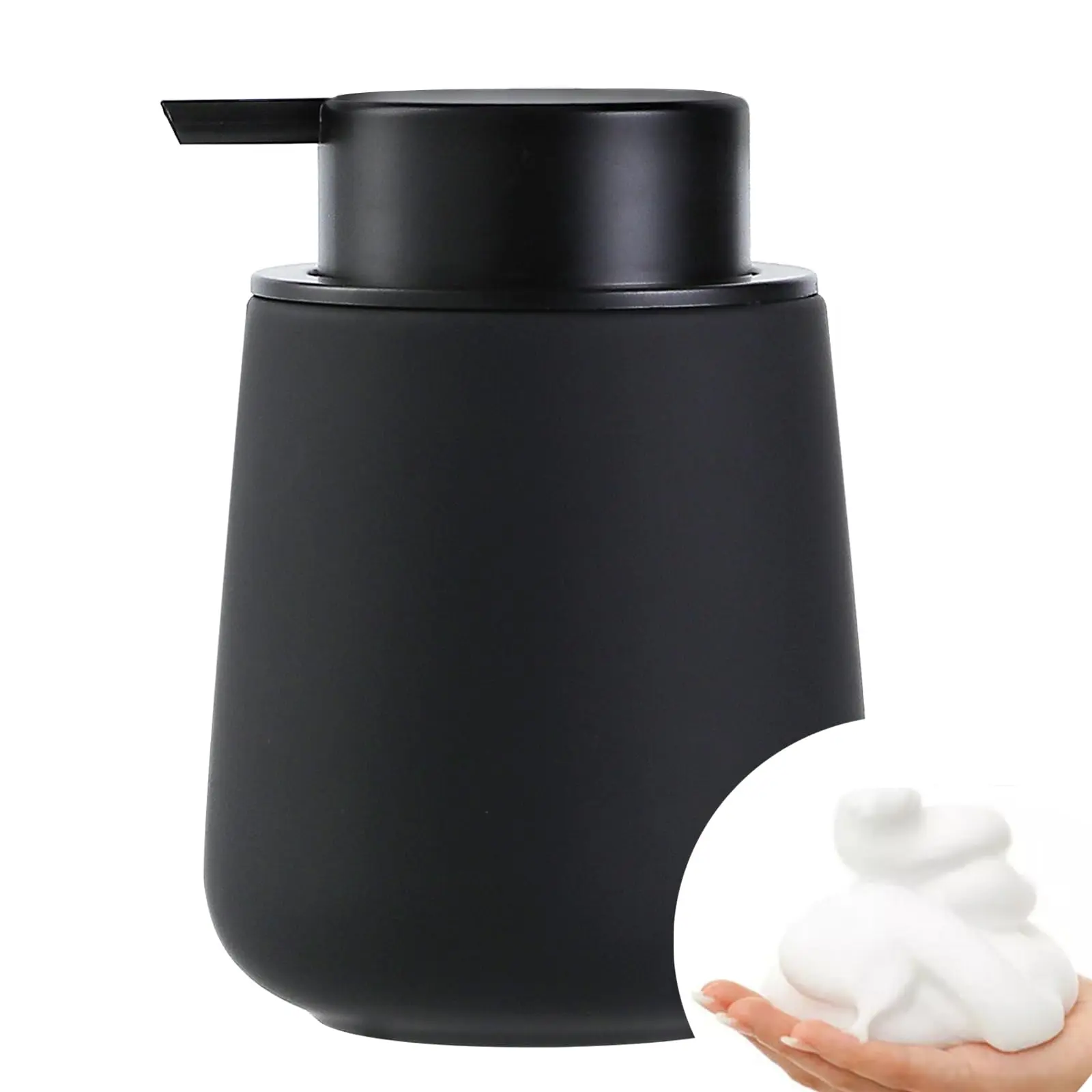 BosilunLife Ceramic Foaming Hand Soap Dispenser, 12oz Chubby Bathroom Soap Dispenser, Refillable Matte Rubber Paint Surface Soap Pump for Kitchen Sink (Matte Black)