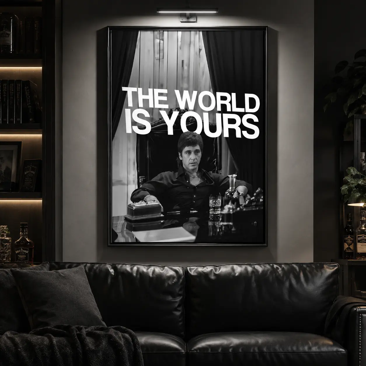 Scarface "The World Is Yours" Poster Canvas |   Black & White Tony Montana Wall Art for Bedroom, Office & Living Room Decor Wall Art