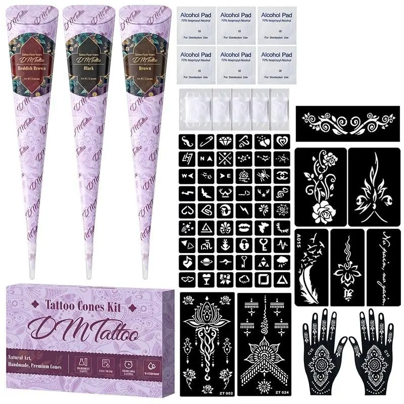 Henna Tattoo Kit, Natural Plant-Based Temporary Tattoos for Party & Festival Use, Waterproof & Smudge-Proof, Includes Templates & Tools